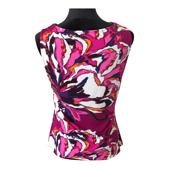 Tahari Purple Pink Geometric Floral Corpcore Cowl Neck Sleeveless‎ Tank Top Sz L - Picture 4 of 10